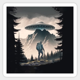 Hiker UFO Mountains Missing People Sticker